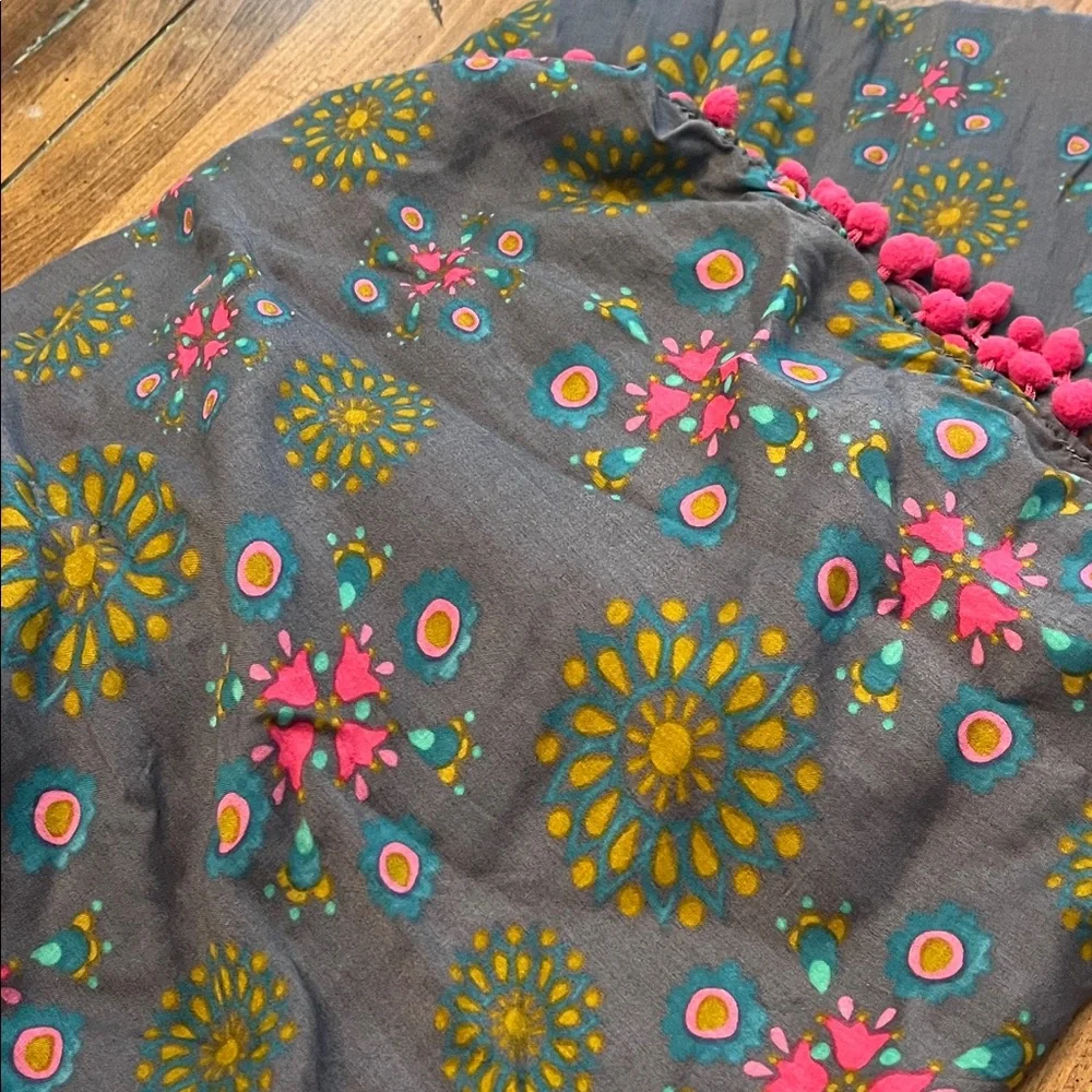 Gray Infinity Scarf with Pink and Yellow Floral Design - Picture 4 of 4